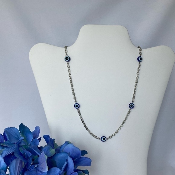 𝅺EVIL Eye Stainless Steel Necklace 18 Inch - Picture 1 of 10